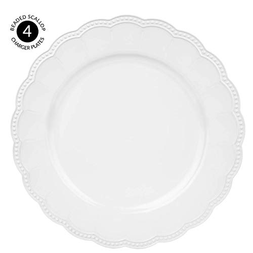 Koyal Wholesale Beaded Scallop Charger Plates, Tablescape For Wedding, Holidays, Events, Home Décor (Matte White, 4) #TOP2