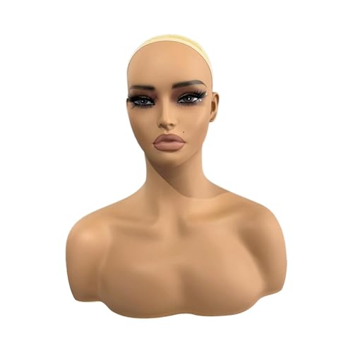 Cabeza de maniquí con maquillaje para lucir postizos creativos y joyas 2