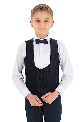 Gilet croisé velours côtelé garçon bleu marine costume slim en U SIRRI