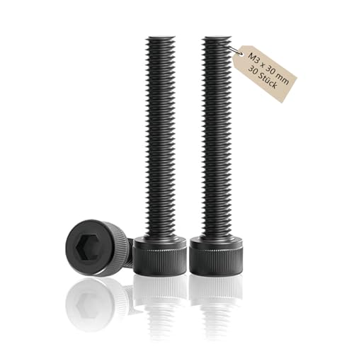 ALLY-MAGIC Zylinderschrauben mit Innensechskant, Schrauben M3 x 30 mm, Schwarz Flachkopfschrauben Vollgewinde Linsenkopfschrauben für Industriemaschinen Kraftfahrzeuge Bauwesen E24-BTNLJLS