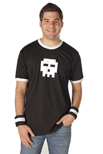 Scott Pilgrim vs. The World Pixel Skull Adult Black with White Ringers T-Shirt Tee (Adult Medium)