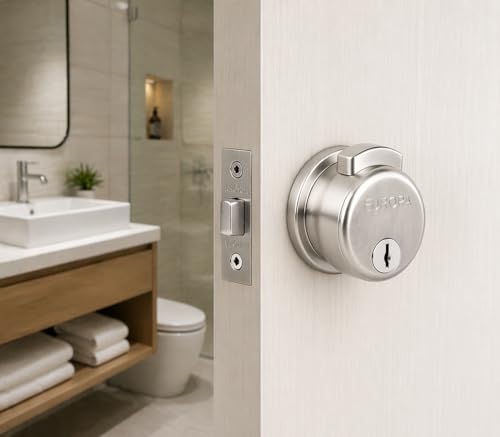 Image of Europa Feather Touch Press Button Cylindrical Lock | Stainless Steel Bathroom Door Lock | Keyless Inside Operation | Durable Silver Finish | Smooth Push Button Mechanism