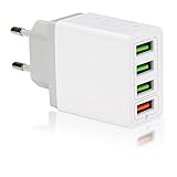 Quick Charge Blanco- Cargador Rápido de Pared 3.0 USB Qualcomm Multipuerto 4 Salidas de Carga 6.2A, Tablet o Smartphone