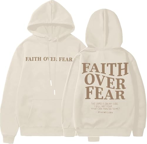 BANGELY Faith Over Fear Hoodie Women Christian Sweatshirt Graphic Christian Religious Sayings Sweater Bible Pullover Tops