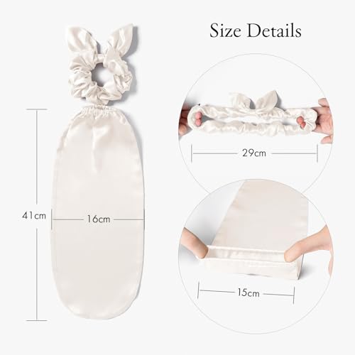 Image of LILYSILK 100% Silk Bonnet for Sleeping & Daily Usage, 2-in-1 Silk Hair Ties with Silk Scrunchies for Long and Curly Hair Elastic Adjustable for Women Ladies and Girls Ivory