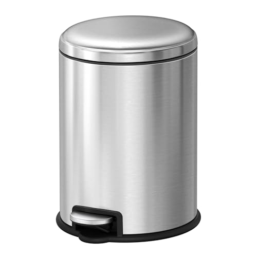 EKO | Cubo de Basura Baño Cocina 5L Acero INOX Antihuella | Papelera Compacta con Pedal, Cierre Suave y Anillo Sujeta Bolsa | Cubeta Extraíble | Diseño Elegante y Funcional para Espacios Reducidos