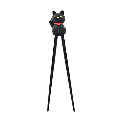 Happy Sales HSTC-LKCBLK, Training chopsticks for beginners right or left handed, Black Cat Cover