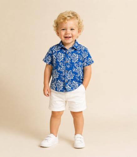 Image of A.T.U.N. (ALL THINGS UBER NICE) Boys 100% Cotton Printed Shirt | Half Sleeve Smart Casual Shirt for Kids | Soft Breathable Button Placket Top