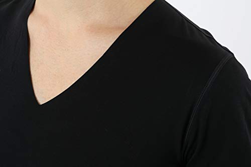 Men's Laser Cut Seamless v-Neck Undershirt Short Sleeves Stretch Cotton Black4