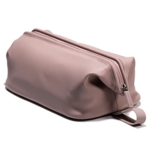 LINE+ARC Easy-to-Clean Silicone Dopp Kit (As Seen in Glamour and GQ) Extra-Wide Opening Anti-Stain (Mauve, 3.5L) Toiletry Bag Travel Set Makeup Organizer Cosmetics Case Fabric Simple Hang Loop