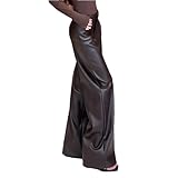 Pantalones de cuero marrón para mujer, cintura alta, casual, pierna recta, pantalones largos cómodos, marrón, L
