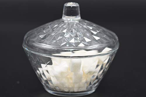 Sugar Bowl Clear Glass Candy Box with Lid Elegant Cookie Jar Covered Storage Dish Volume 1125 oz and height 448 inches Dishwasher Safe Made in Turkey Artemiss1