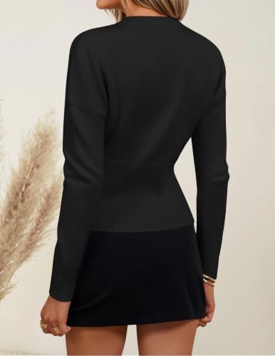 Image of ZESICA Women's Fall Sweaters Crewneck Cinched Waist Pullover Tops