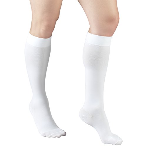 Image of Truform 20-30 mmHg Compression Stockings for Men and Women, Knee High Length, Closed Toe, White, Large (Pack of 2)