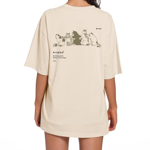 Cute Cat Graphic Tees for Women Harajuku Shirt Letter Printed Oversized T Shirts Aesthetic Casual Baggy Tshirts…2