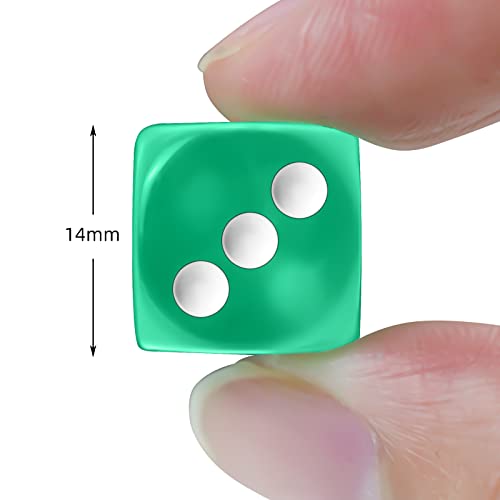 [50 Pieces] 6 Sided Dice Set 5 Colors 14Mm Transparent Acrylic Dice With Free A Velvet Pouch For Dnd, Mtg, Rpg, Tenzi, Yahtze, Bunco, Table Borad Games, Math Teaching #TOP1