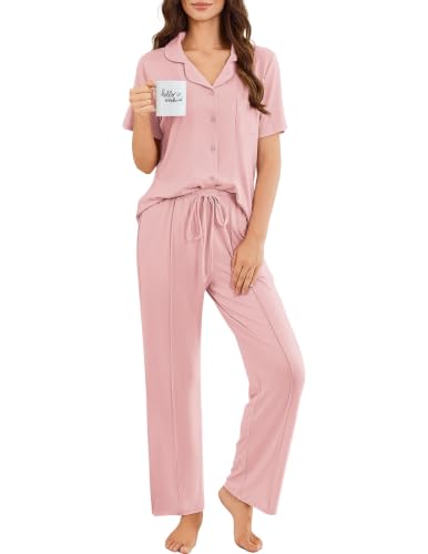 Image of Ekouaer Pajamas for Women Set Button Up Short Sleeve Pjs Sets With Pockets