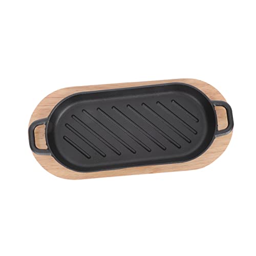 LIGIGWASH 1 Juego Plancha De Hierro Fundido Hibachi Sartén Plato Chisporroteante Parrilla Accesorio De Cocina Asado Placa Antiadherente Frito Plato De Bistec Antiadherente Madera Black