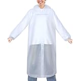 PTEROMY EVA Rain Poncho, Reusable Rain Ponchos for Adults, Unisex Rain Coat with Hood and Elastic Cuff Sleeves (White,1 Pack)