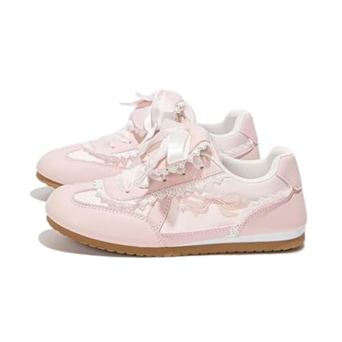 Cute Ballet Ribbon Aesthetic Shoes Low Top Lace up Walking Sneakers for Women, Platform Trainers - Comfort Meets Sweet Elegance