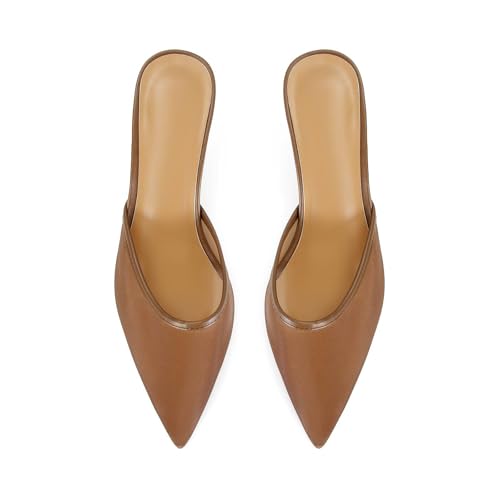Image of ZJGZF Mesh Kitten Heels Mules for Women Closed Pointed Toe Slip on Backless Stiletto Slingback Low Heels Comfort Pumps Shoes