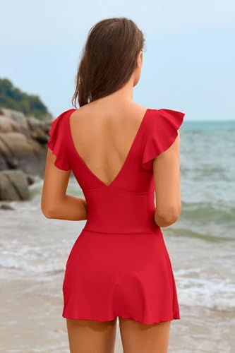Image of SHEKINI Women's Ruffle Swimsuit Tummy Control Swim Dress Bathing Suit Skirt