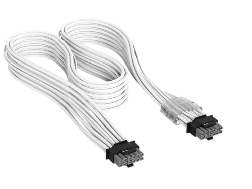 Corsair Elite Premium Individually Sleeved PCIe 12V-2x6 to PCIe 12V-2x6 600W PSU Cable Triple-Mesh Paracord Sleeve Low-Profile Cable Combs Compatible with 12V-2x6 PSUs White