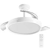 LEDUNI Ventilador de techo color Blanco 72W 7590lm,Aspas retráctiles,Motor DC 30W, Luz LED 42W Regulable en intensidad y color (tonalidad) Mando a distancia Controlador incorporado