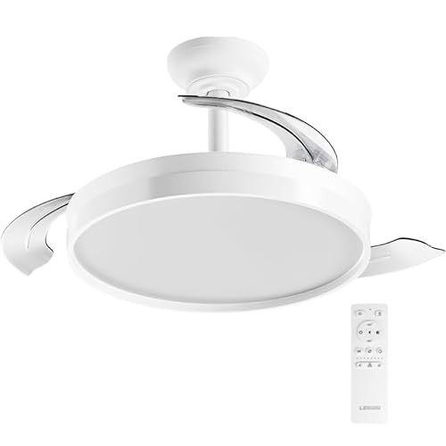 LEDUNI Ventilador de techo color Blanco 72W 7590lm, Aspas retráctiles, Motor DC 30W, Luz LED 42W Regulable en intensidad y color (tonalidad) Mando a distancia Controlador incorporado