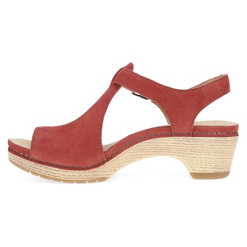 Image of Dansko Laverne Peep-Toe Sandals for Women - T-Strap Design with Stain Resistant Nubuck Leathers