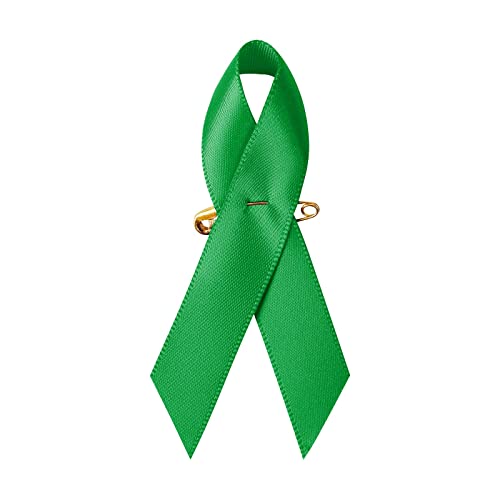 Image of 100PCS Green Awareness Ribbon Pins Green Ribbons Awareness Pins for Women Girls Campaigns, Support Groups and Fundraisers Charity Event Survivor Campaign Party Favors Supplies Supplies