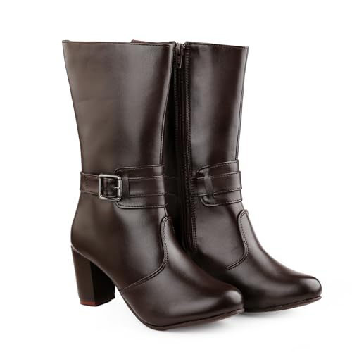Image of BXXY Women's 3.2 Inch High Heels Stylish Ankle Zipper Boots with Trendiest Buckle Closure
