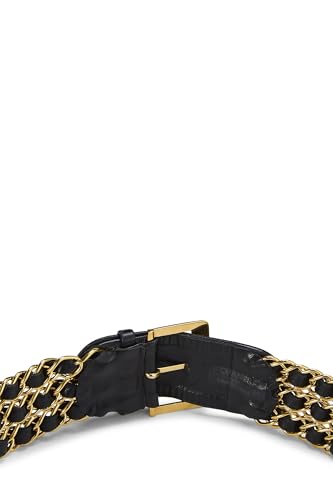 Pre-Loved Gold & Black Leather Chain Belt, Gold4