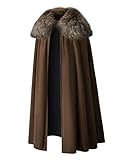 Mens Viking Robe Costume Fur Cloak Shoulder Lengthened Cape Medieval King Lord Cape LARP Cosplay Large Brown