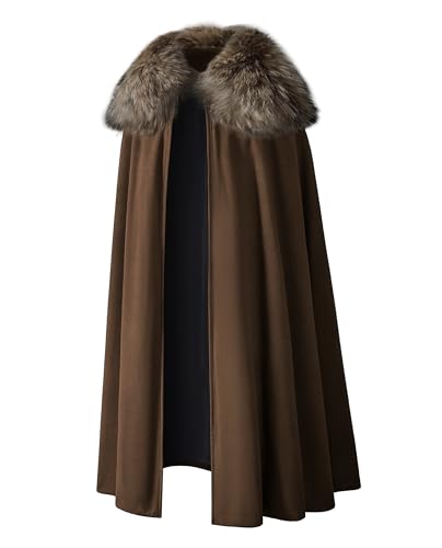Mens Viking Robe Costume Fur Cloak Shoulder Lengthened Cape Medieval King Lord Cape LARP Cosplay Large Brown