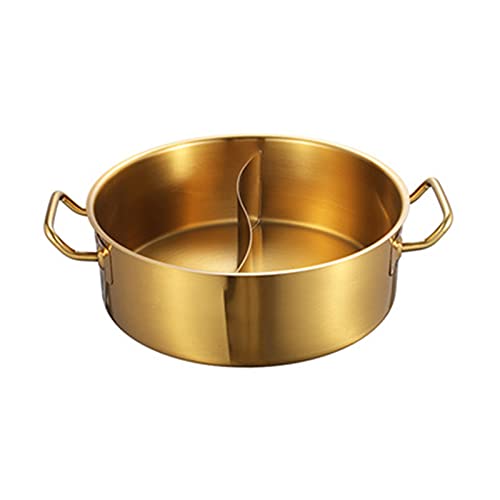 Chinesischer Shabu Shabu Topf Shabu Shabu Hot Pot mit Trennwand für Induktionsherd Gaskocher Doppelseitiges Suppenkochgeschirr (Farbe: Gold, Größe: 30 x 10,4 cm) (Gold 26 x 9,8 cm)