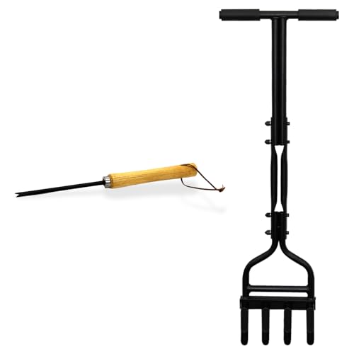 Crystals Hollow Tine Lawn Aerator Tool – Long Handle Grass Aerator with 18mm Core Prongs for...