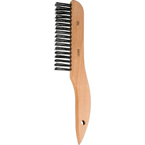 Image of PFERD Hardwood Shoe Handle Wooden Block Scratch Brush, .012 Stainless Steel, 2 x 17 Wire Rows, 10 inch Length x 5 /8 inch Width Block (Pack of 12) - Part 85031
