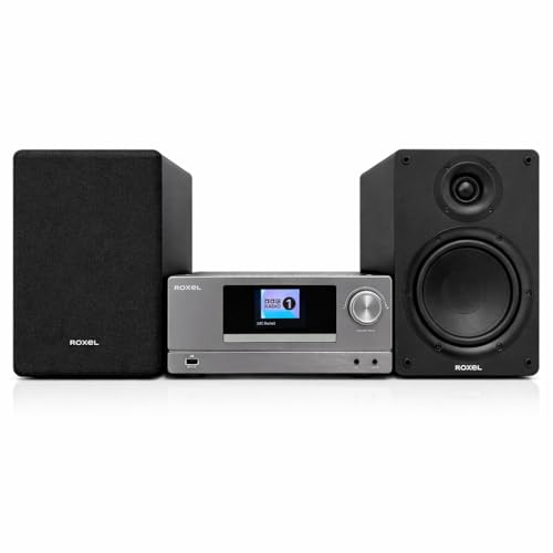 ROXEL All-in-One Hi-Fi System CD Player DAB+/FM Radio BT 5.4 100W Speakers USB Playback Optical TV Input 3m Detachable Cables Headphone Jack Compact Home Stereo Audio RCD-850BT (Gunmetal)
