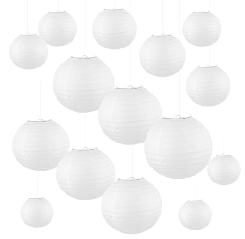 Kellegour 15 Pièces Lanternes Rondes Blanches en Papier,Lanternes en Papier,Lanternes Papier Blanc,Suspension Rondes Lanterne,pour Décoration de...
