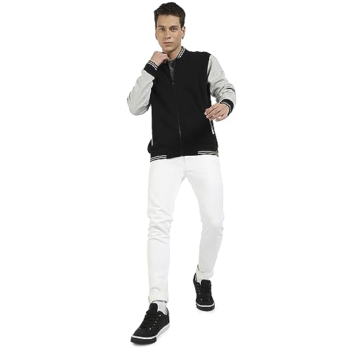 Image of CAHOOT Men's Quilted Puffer Jacket With Contrast Striped Sleeve For Casual Wear | Hood Neck | Long Sleeve | Zip Closure | Polyester Jacket Crafted With Comfort Fit For Everyday Wear