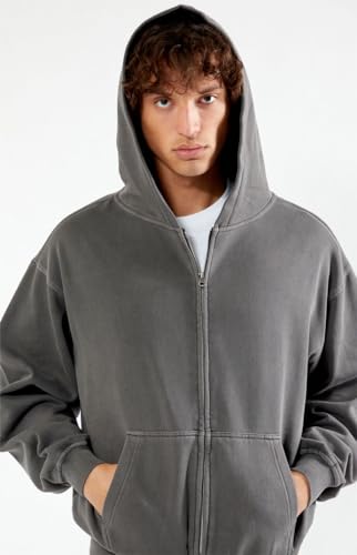 PacSun Men's Black Vintage Washed Full Zip Hoodie3