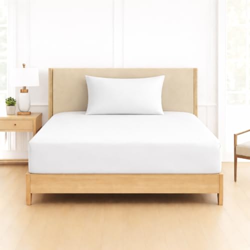 Image of DECOR2ADMIRE 300 TC Premium Glace Cotton Solid Lines Pastel Shades Bedsheet for Single Bed with 1 Pillow Cover for Home (Solid-Plain White, Single 60 inch x 90 inch)