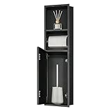 HJZALMI Unterputz Toilettenpapierhalter, Unterputz-Schrankmodul Edelstahl 304,Badezimmerschrank Als Toilettenpapierhalter & Klobürstenhalter Mit Extra Fach, Push-to-Open, Schwarz, 80 x 18 x 12,5 cm