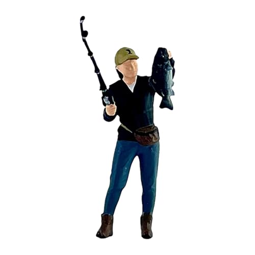 JunZheHub Figura de Pesca a Escala 1/64, Miniaturas de Personajes de Pesca, Accesorios de Fotografía, Decoración, Manualidades, Figuras Diminutas, Adornos, con Pescado