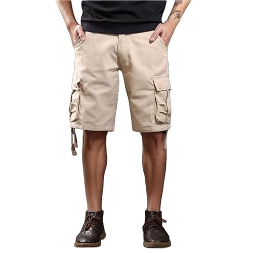 Men's Lightweight Ripstop Cargo Shorts 10 Inch Inseam Stretch Work Casual Summer Beach Drawstring Twill Pants