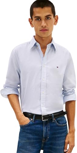 Tommy Hilfiger Hommes Flex Popeline Faux Solide RF Shirt MW0MW41711 L/S Chemise, Bleu, L, Bleu (Bleu Vif), L