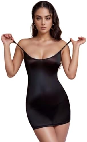 Korse Etkili Ayarlanabilir Askılı Parlak Transparan Mini Siyah Kadın Fantezi Vücut Çorabı Tek Beden - Görsel 1