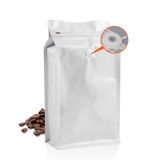 EIOFG Packaging Coffee Bags with Valve(16oz/ 1lb, 50PCS), High Barrier Aluminum Foil Flat Bottom Stand Coffee Pouches, Heat Sealable Resealable Bags for Coffee Bean Storage, for Home, Store (White)