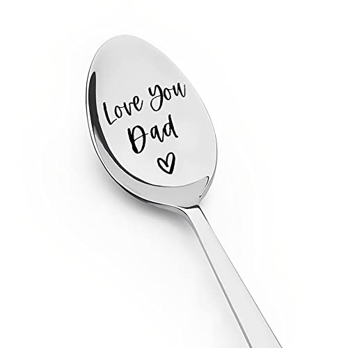 Dad Father Gifts Spoon for Men, Dad Papa Fathers Day Birthday Gifts from Daughter Son to Best Daddy Dad Ever Christmas Retirement Gifts Love You Dad Cute Engraved Mens Tea Coffee Spoons
